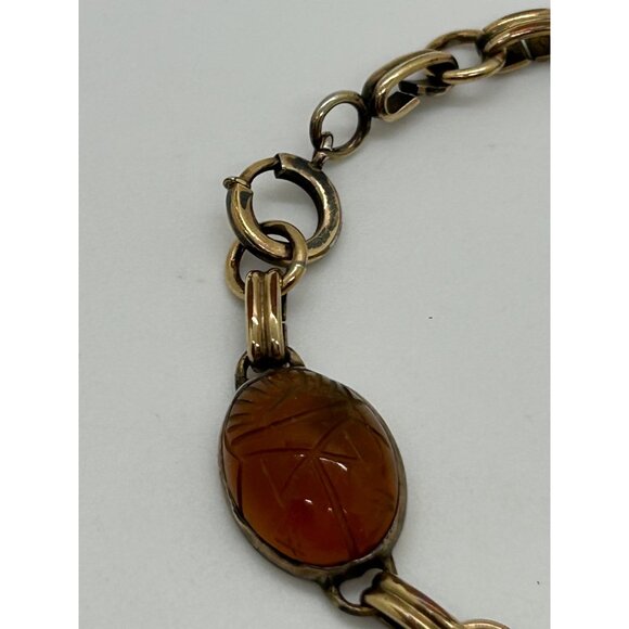 Egyptian Revival 1920s-30s Scarab Bracelet With Carved Natural Stones & Gold-Ton - Picture 10 of 16